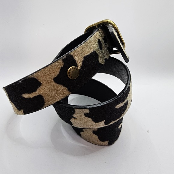 Steve Madden Cow Print Calf Hair Belt Gold Buckle Western Ranch Style - Picture 2 of 3